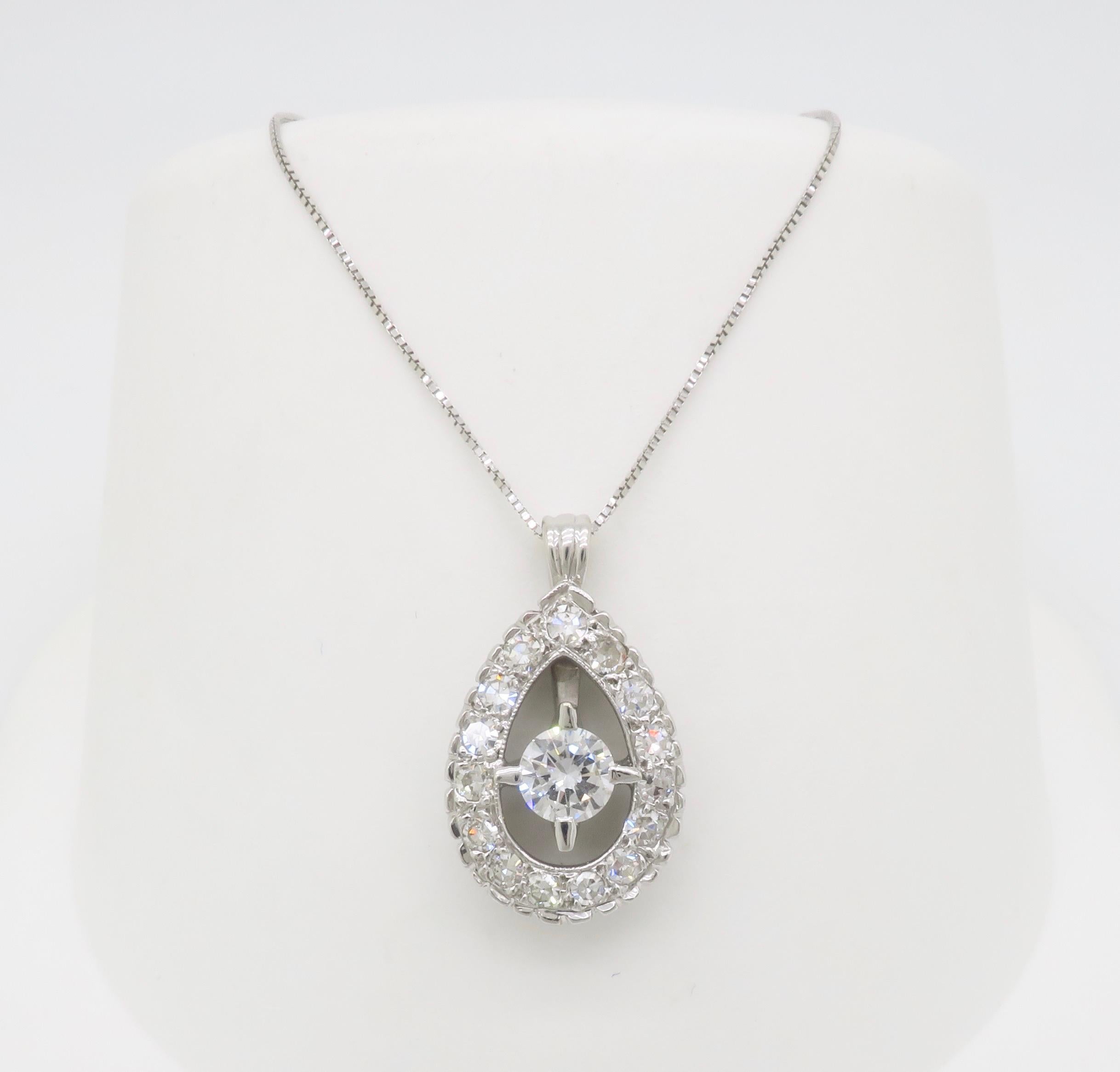 Round Cut Vintage Diamond Halo Pendant Necklace For Sale