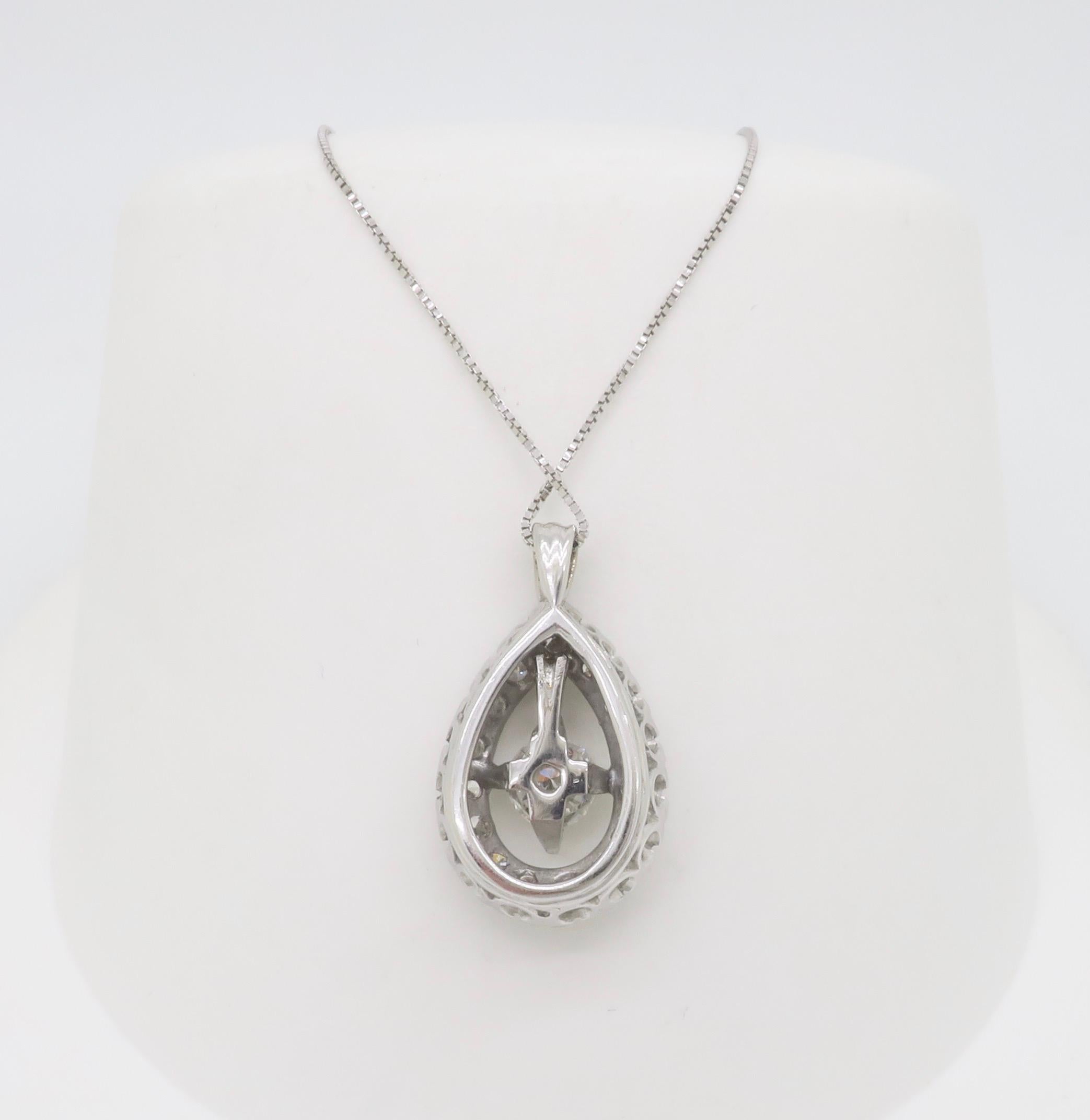 Vintage Diamond Halo Pendant Necklace For Sale 1