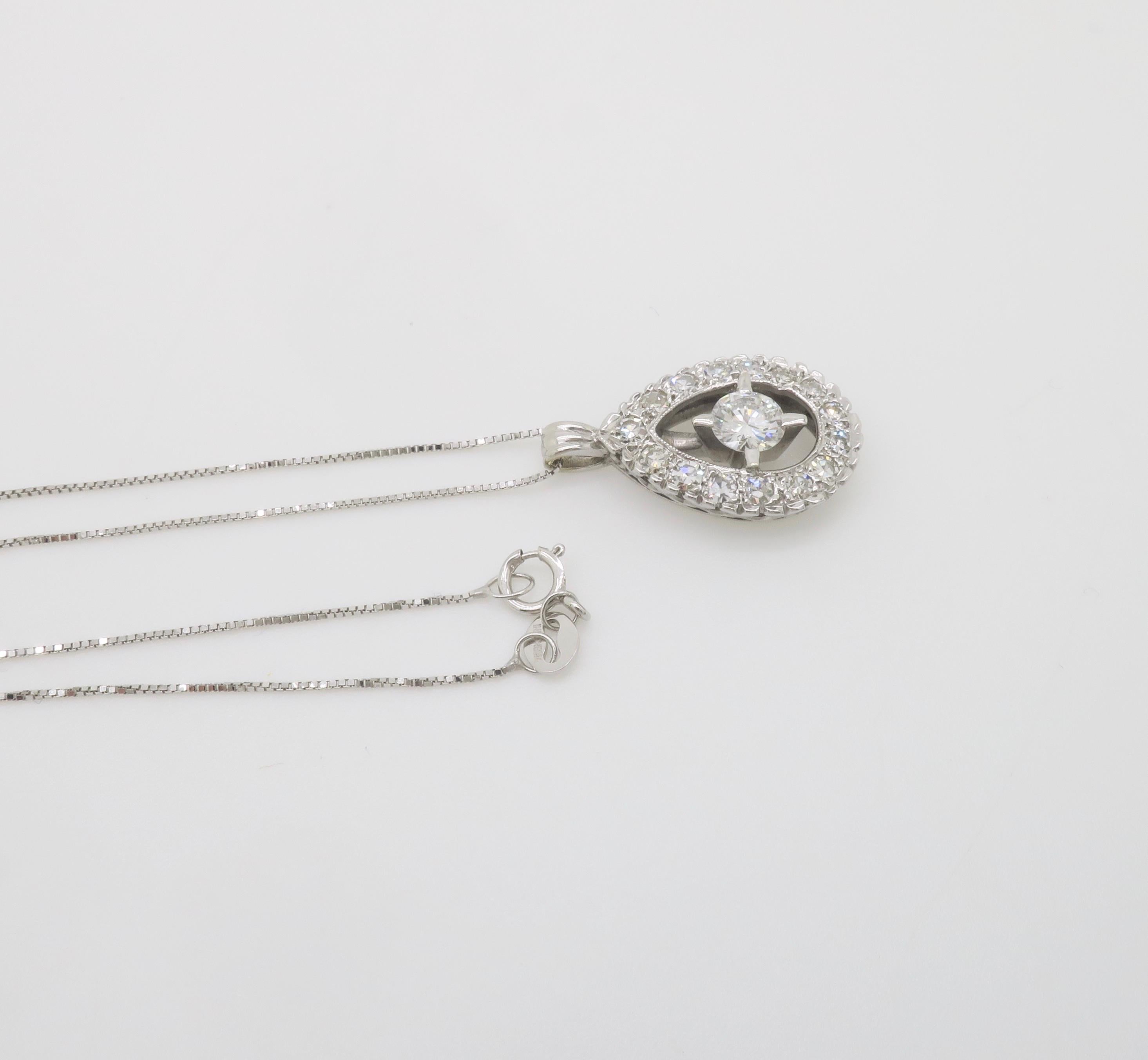 Vintage Diamond Halo Pendant Necklace For Sale 4