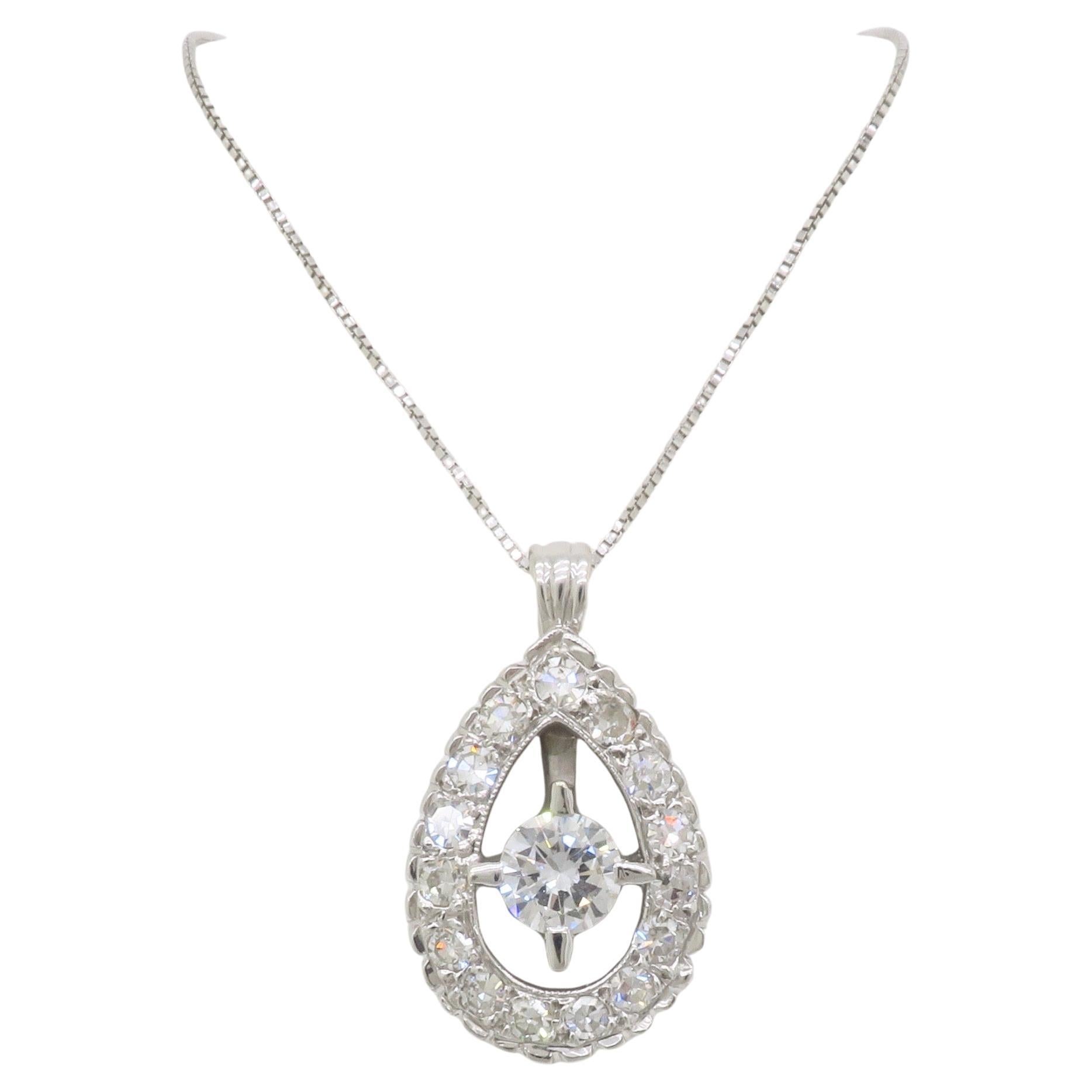 Vintage Diamond Halo Pendant Necklace
