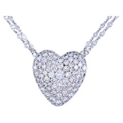 Vintage Diamond Heart Necklace 14k Gold Pendentif Pin Brooch Estate Jewelry