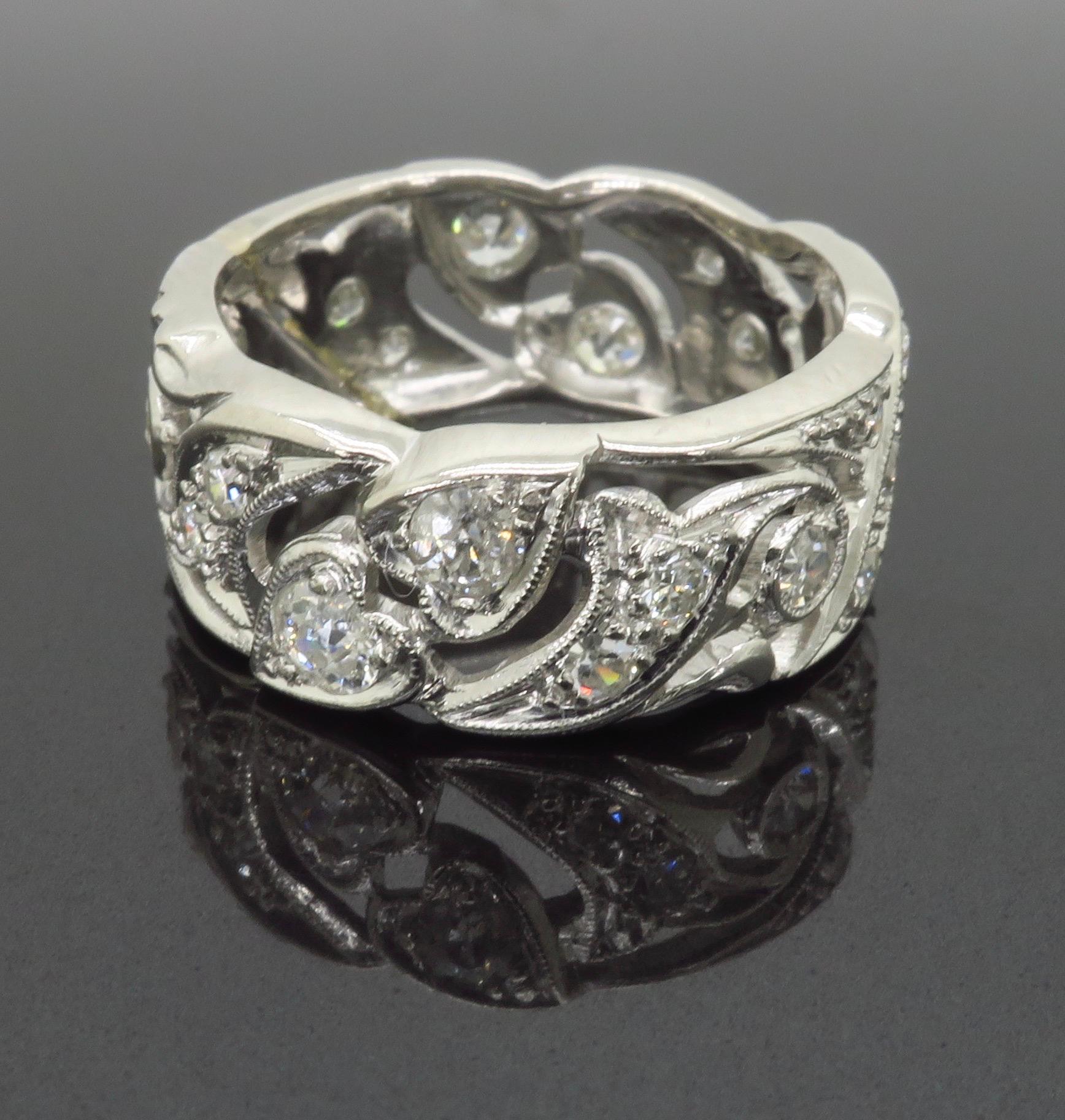 Vintage Diamond Heart Eternity Band Made in Platinum For Sale 2