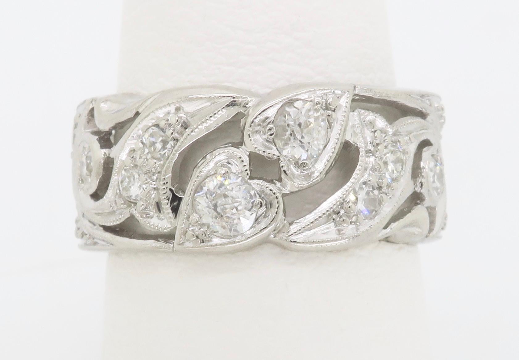 Vintage Diamond Heart Eternity Band Made in Platinum For Sale 3