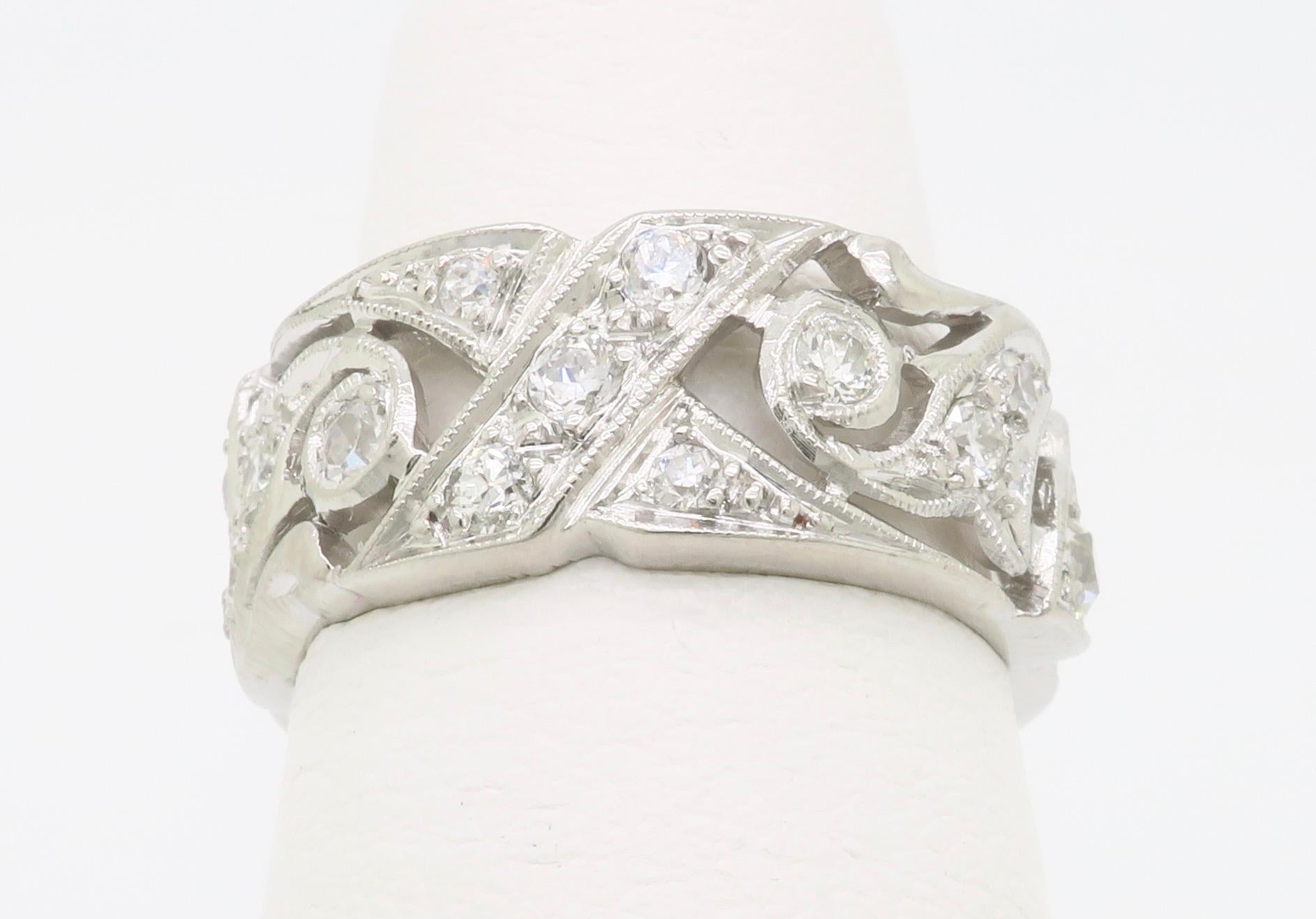 Old European Cut Vintage Diamond Heart Eternity Band Made in Platinum For Sale