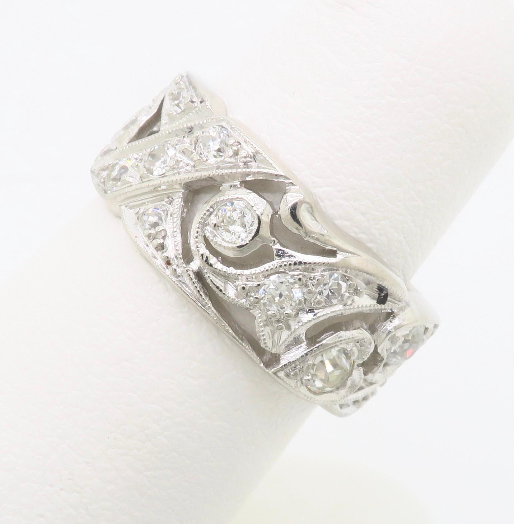 Women's or Men's Vintage Diamond Heart Eternity Band Made in Platinum For Sale