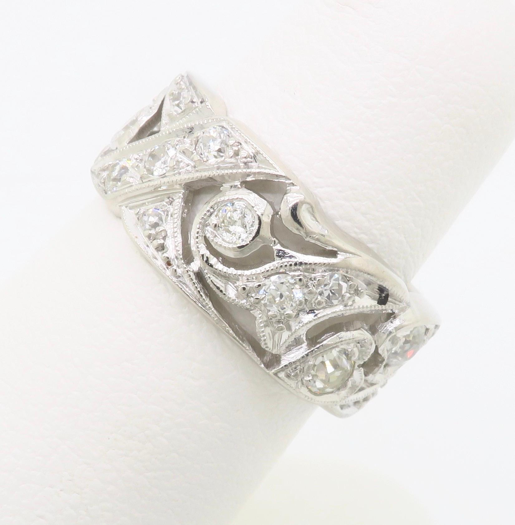 Women's or Men's Vintage Diamond Heart Eternity Band Made in Platinum