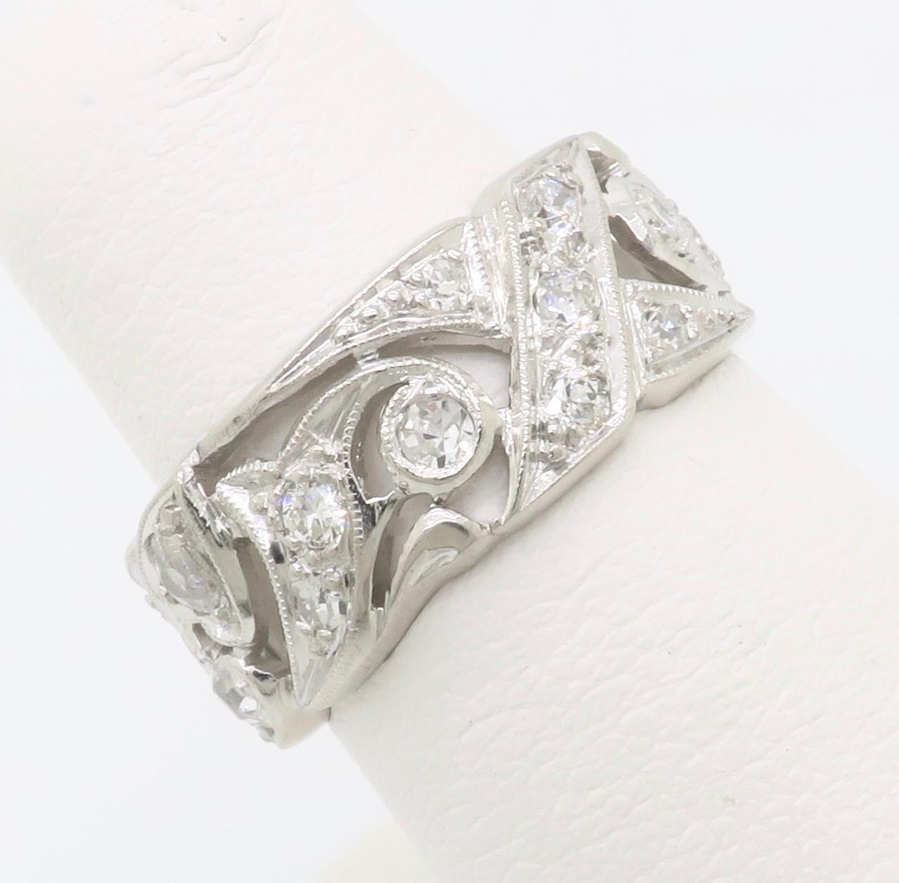 Vintage Diamond Heart Eternity Band Made in Platinum For Sale 1