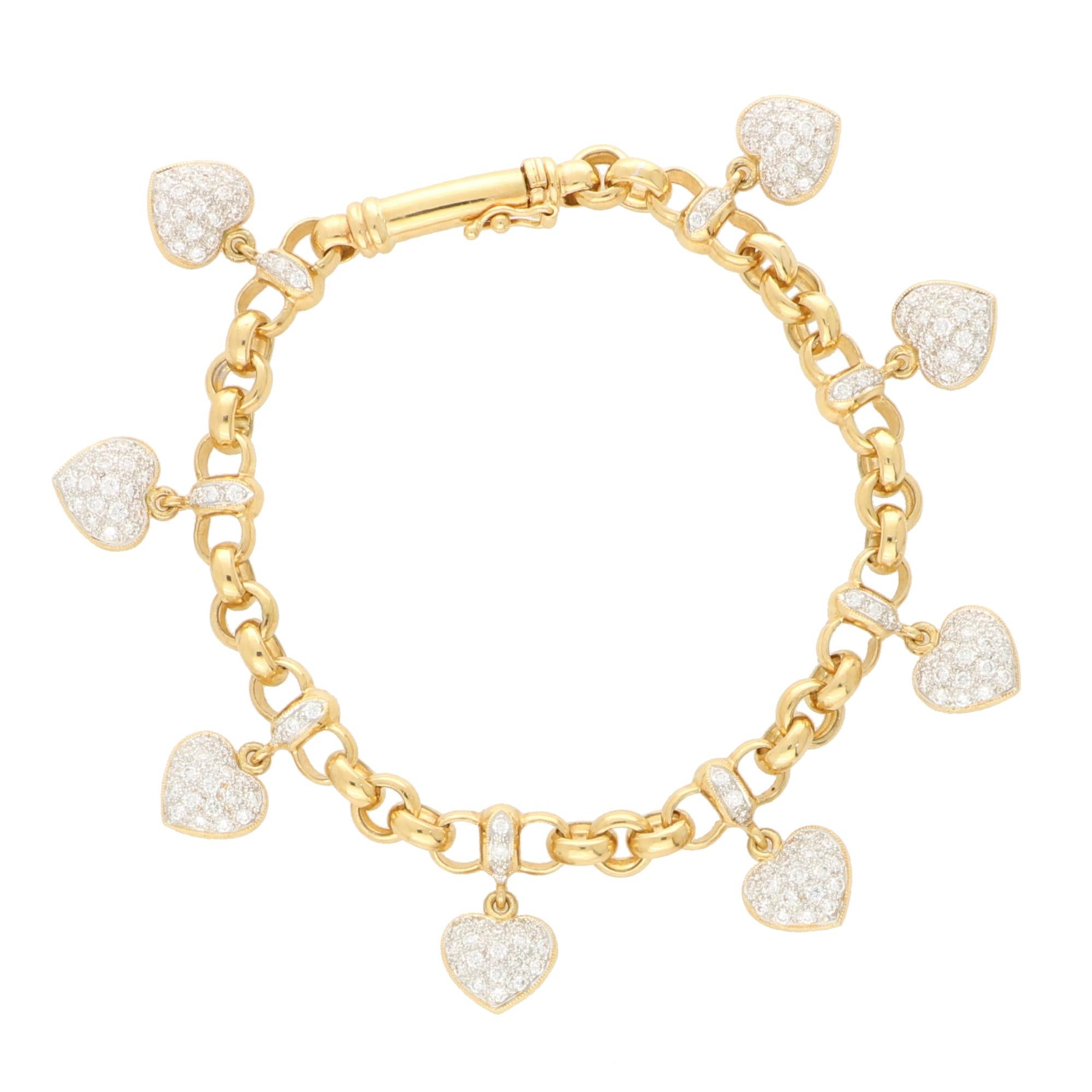 Vintage Diamond Heart Link Bracelet in 18k Rose and White Gold Corte redondo en venta