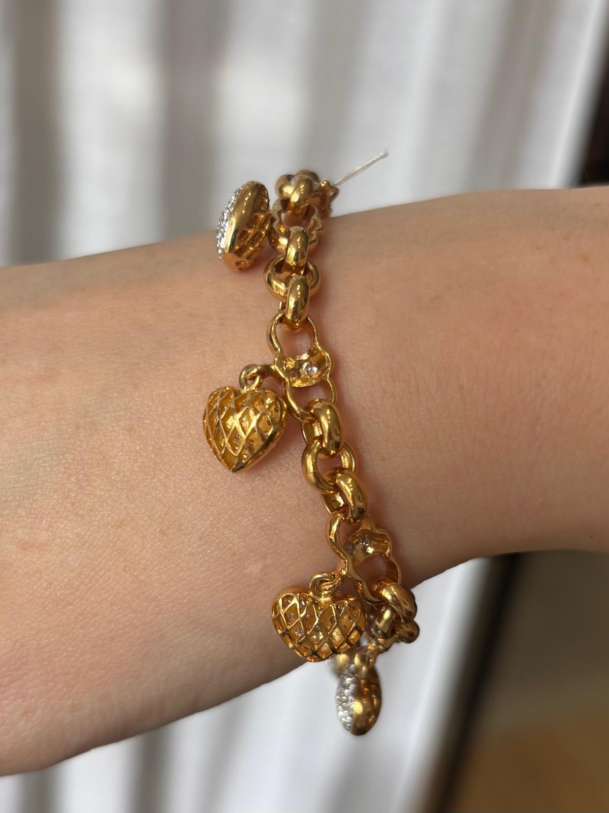 Vintage Diamond Heart Link Bracelet in 18k Rose and White Gold en Excelente estado para la venta en London, GB
