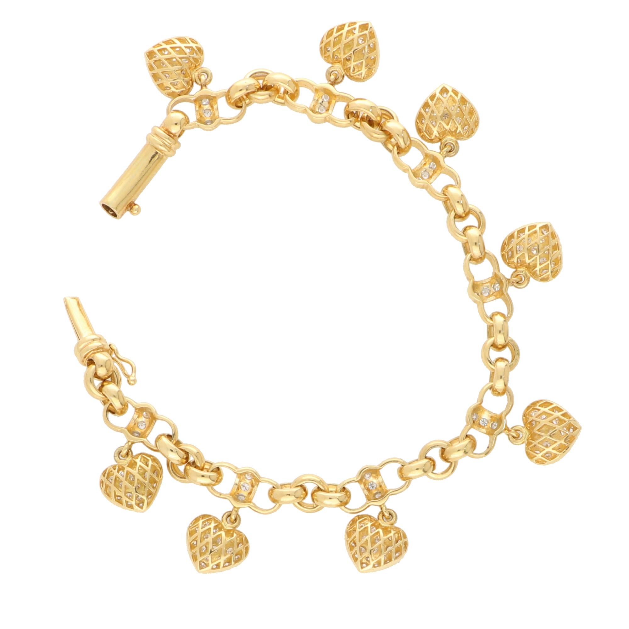 Femenino o masculino Vintage Diamond Heart Link Bracelet in 18k Rose and White Gold en venta
