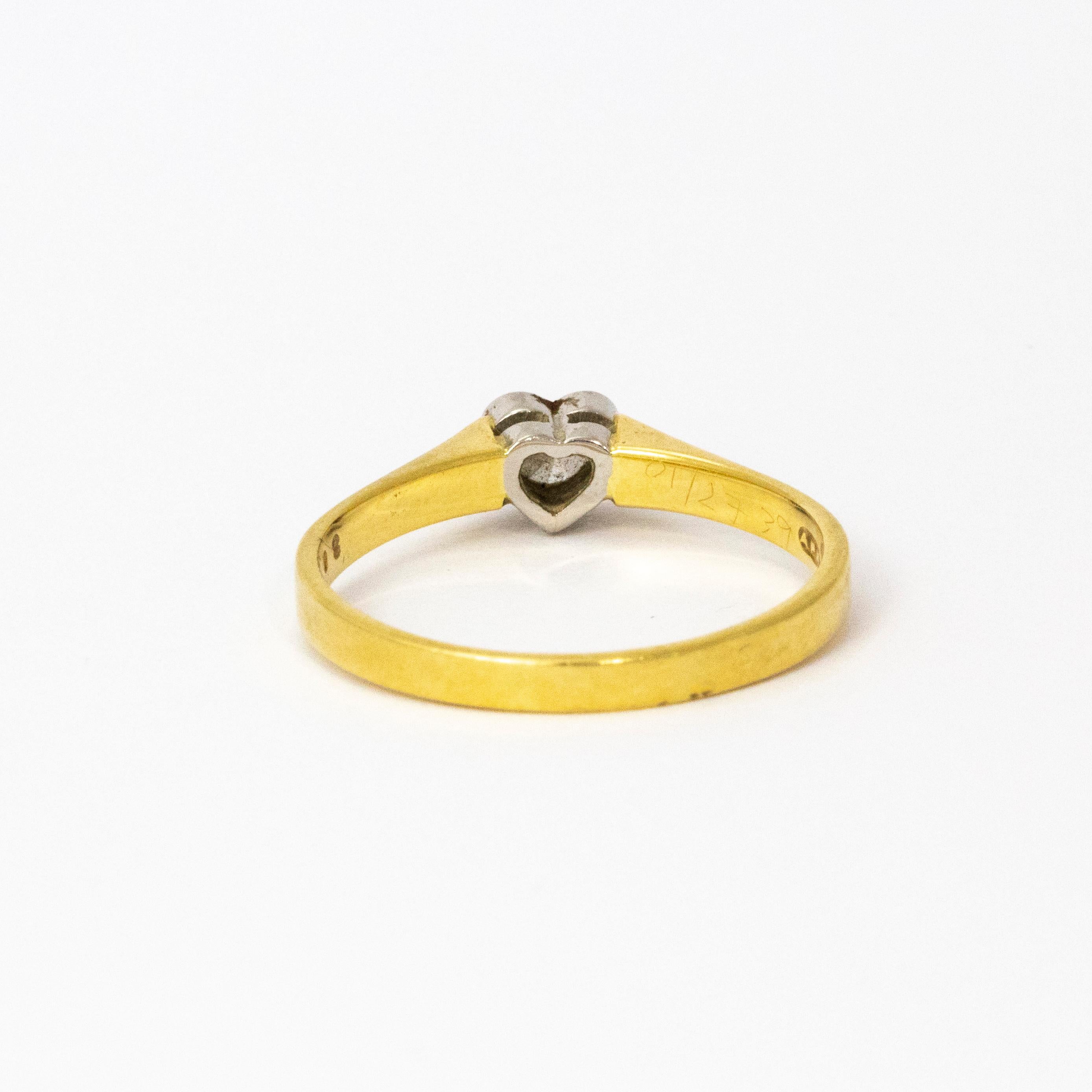 Vintage Diamond Heart Platinum 18 Carat Gold Ring In Excellent Condition For Sale In Chipping Campden, GB