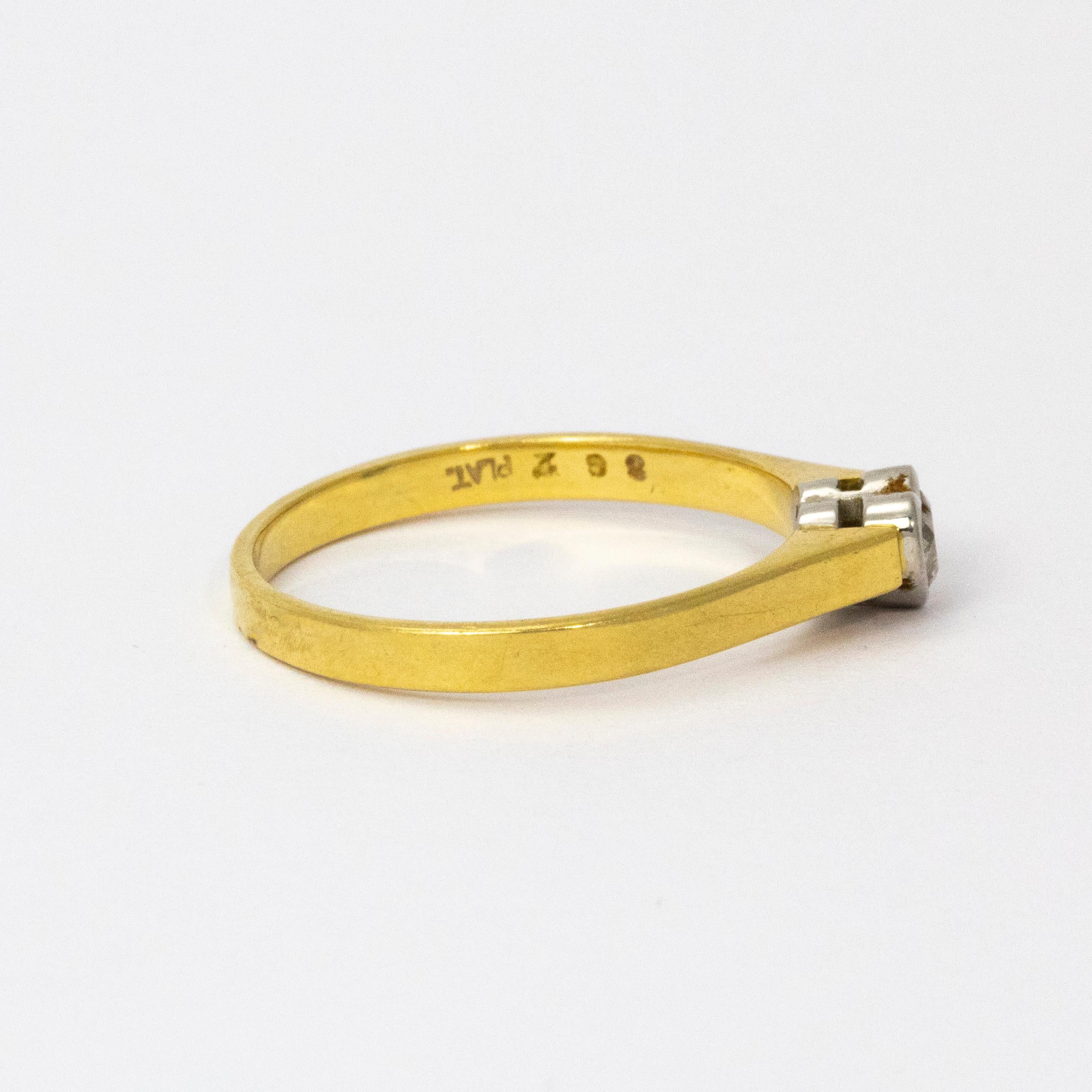 Women's Vintage Diamond Heart Platinum 18 Carat Gold Ring For Sale