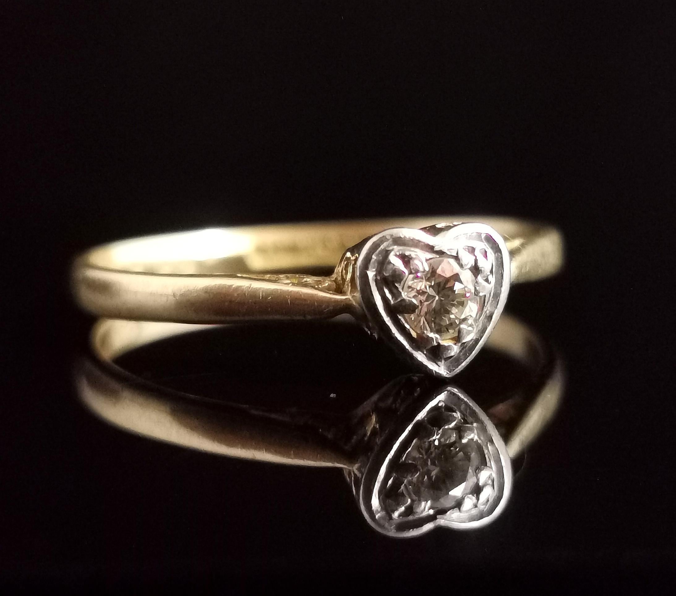 Diamant-Herz-Ring, 18 Karat Gelbgold und Platin (Art déco) im Angebot