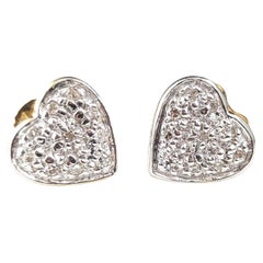 Vintage Diamond heart stud earrings, 9kt gold 