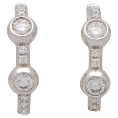Vintage Diamond Hoop Earrings Set in 18k White Gold