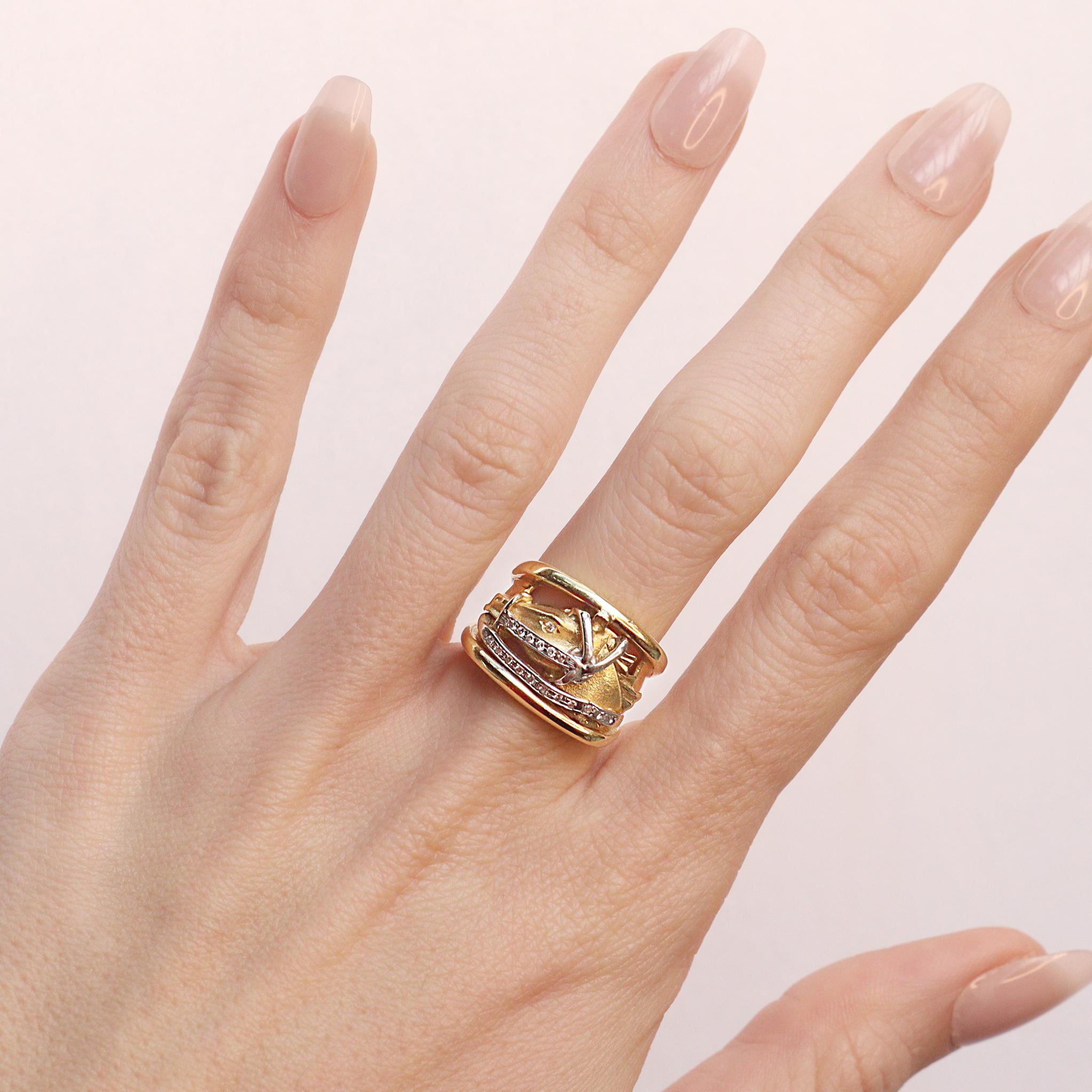 Women's or Men's Vintage Diamond Horse 18k Gold Ring For Sale