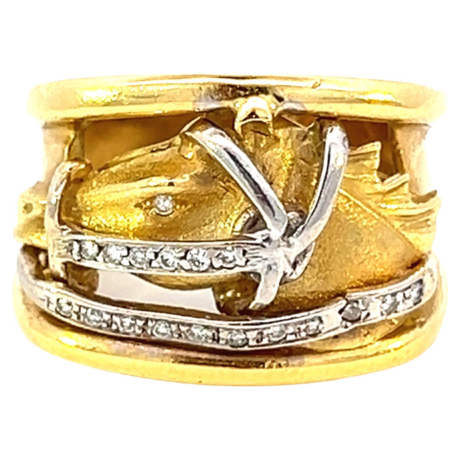 Vintage Diamant Pferd 18k Gold Ring im Angebot