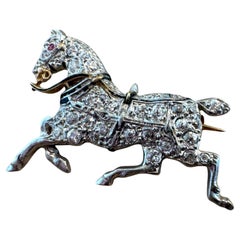 Vintage Diamond Horse Brooch Platinum & 18K