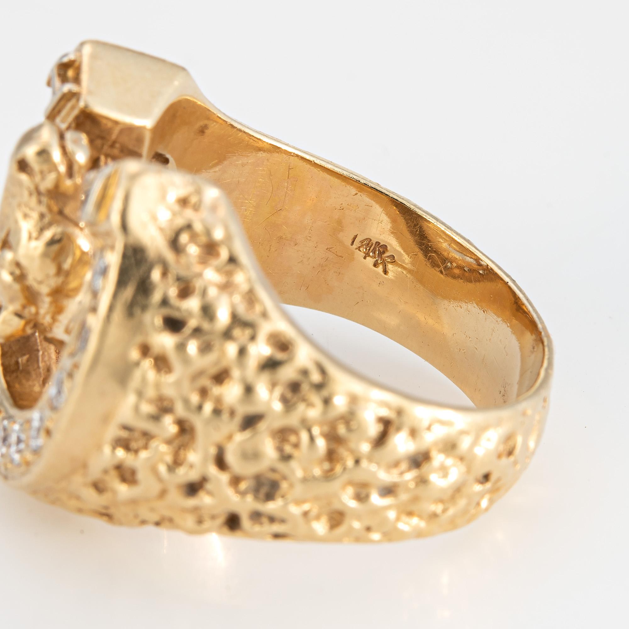 Round Cut Vintage Diamond Horseshoe Ring 14k Yellow Gold Sz 10.5 Men's Jewelry Animal