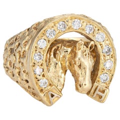 Retro Diamond Horseshoe Ring 14k Yellow Gold Sz 10.5 Men's Jewelry Animal