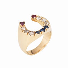 Vintage Diamond Horseshoe Ring Sz 9 14k Gold Gemstone Band Good Luck Jewelry