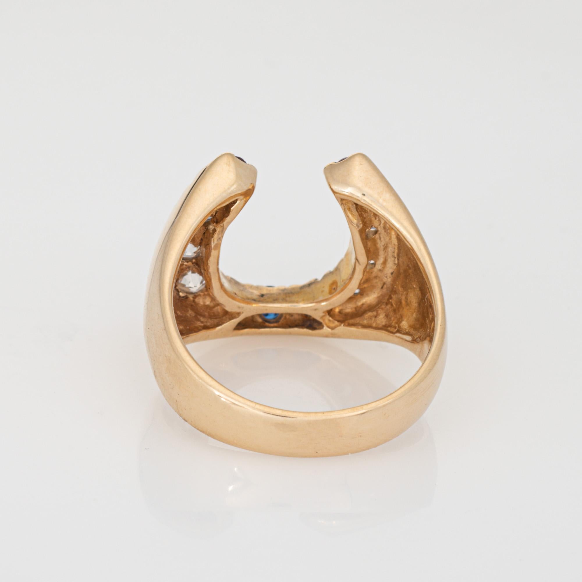 Anillo vintage herradura de diamantes Sz 9 14k Oro Banda de piedras preciosas Joyas de la buena suerte en Bueno estado para la venta en Torrance, CA