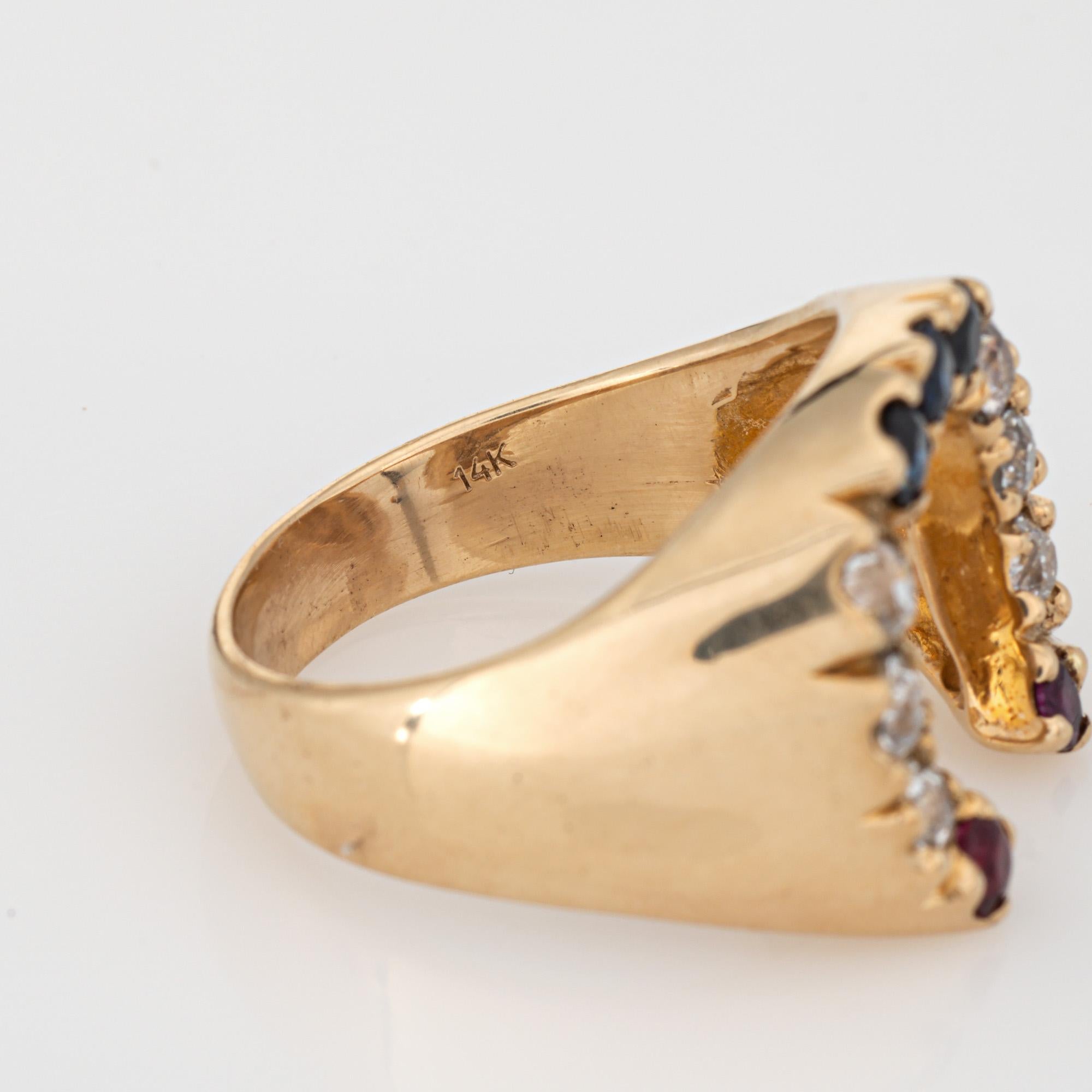 Anillo vintage herradura de diamantes Sz 9 14k Oro Banda de piedras preciosas Joyas de la buena suerte en venta 1