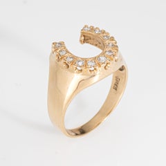 Vintage Diamond Horseshoe Ring Sz 9.5 Band Good Luck Fine Estate Jewelry