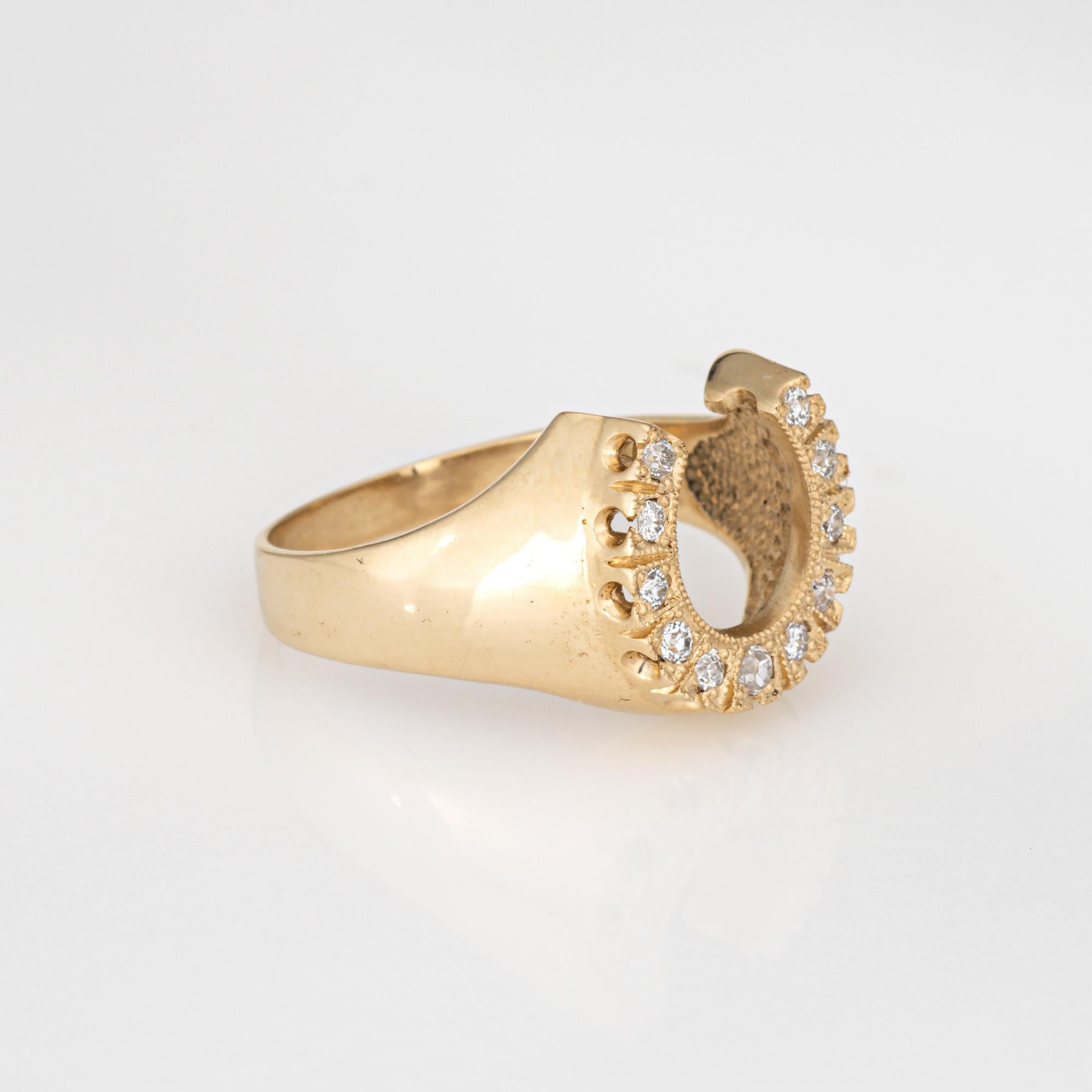 Modern Vintage Diamond Horseshoe Ring Sz 9.5 Band Good Luck Fine Estate Jewelry