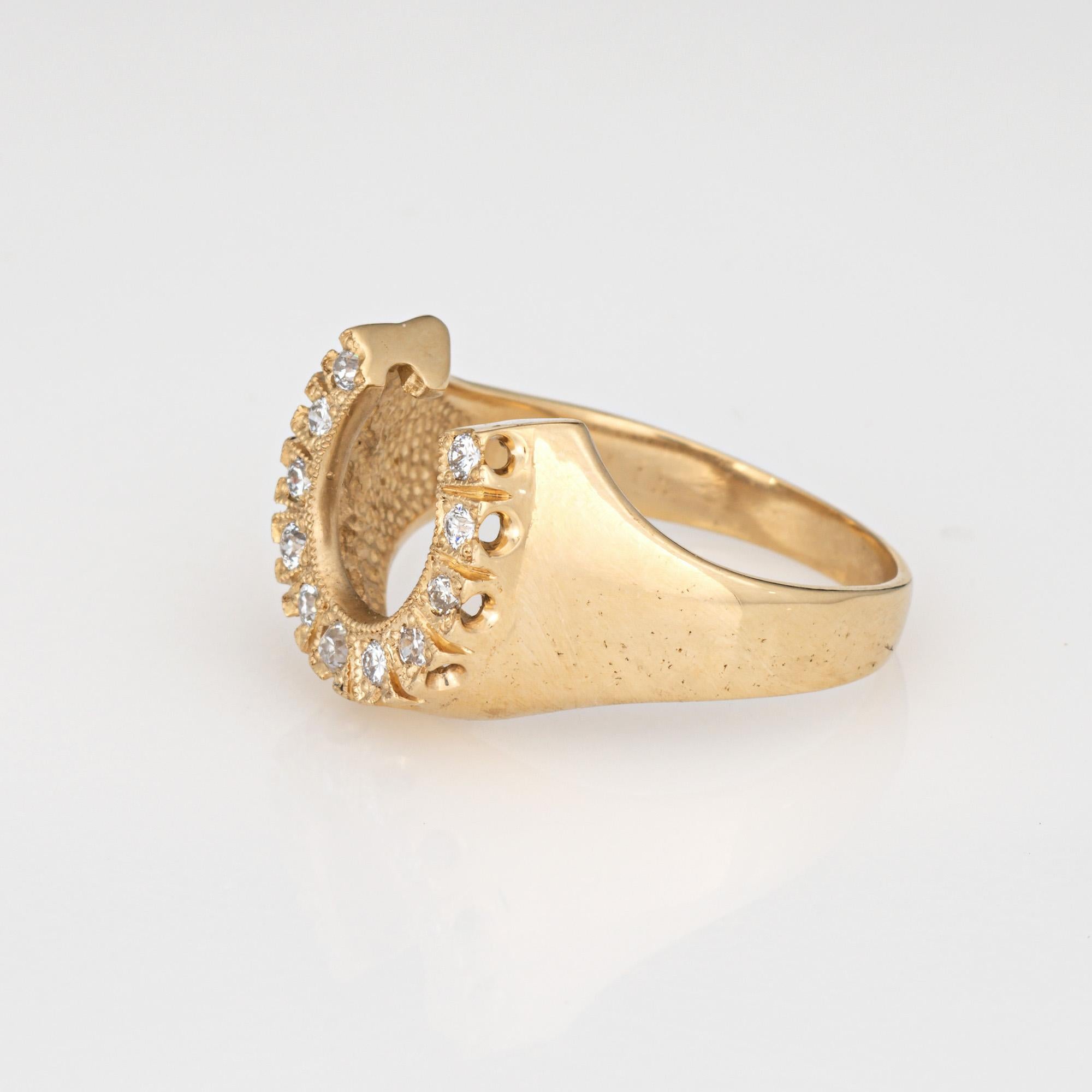 Round Cut Vintage Diamond Horseshoe Ring Sz 9.5 Band Good Luck Fine Estate Jewelry