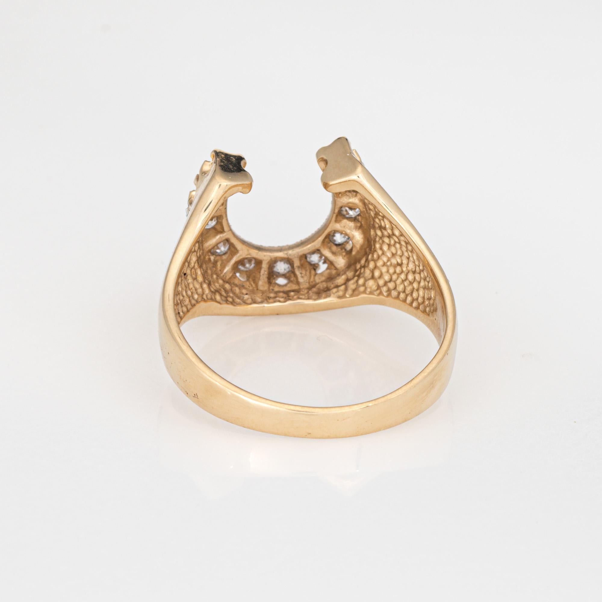 Vintage Diamond Horseshoe Ring Sz 9.5 Band Good Luck Fine Estate Jewelry In Good Condition In Torrance, CA