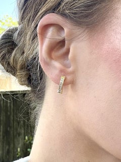 Vintage Diamond Huggie Earrings 14K Yellow Gold