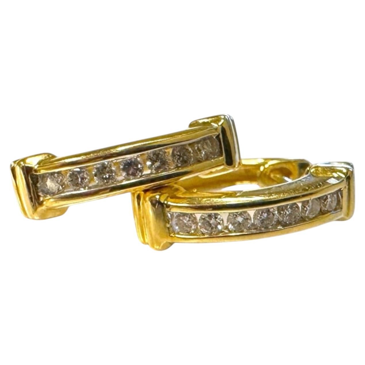 Vintage Diamond Huggie Earrings 14K Yellow Gold