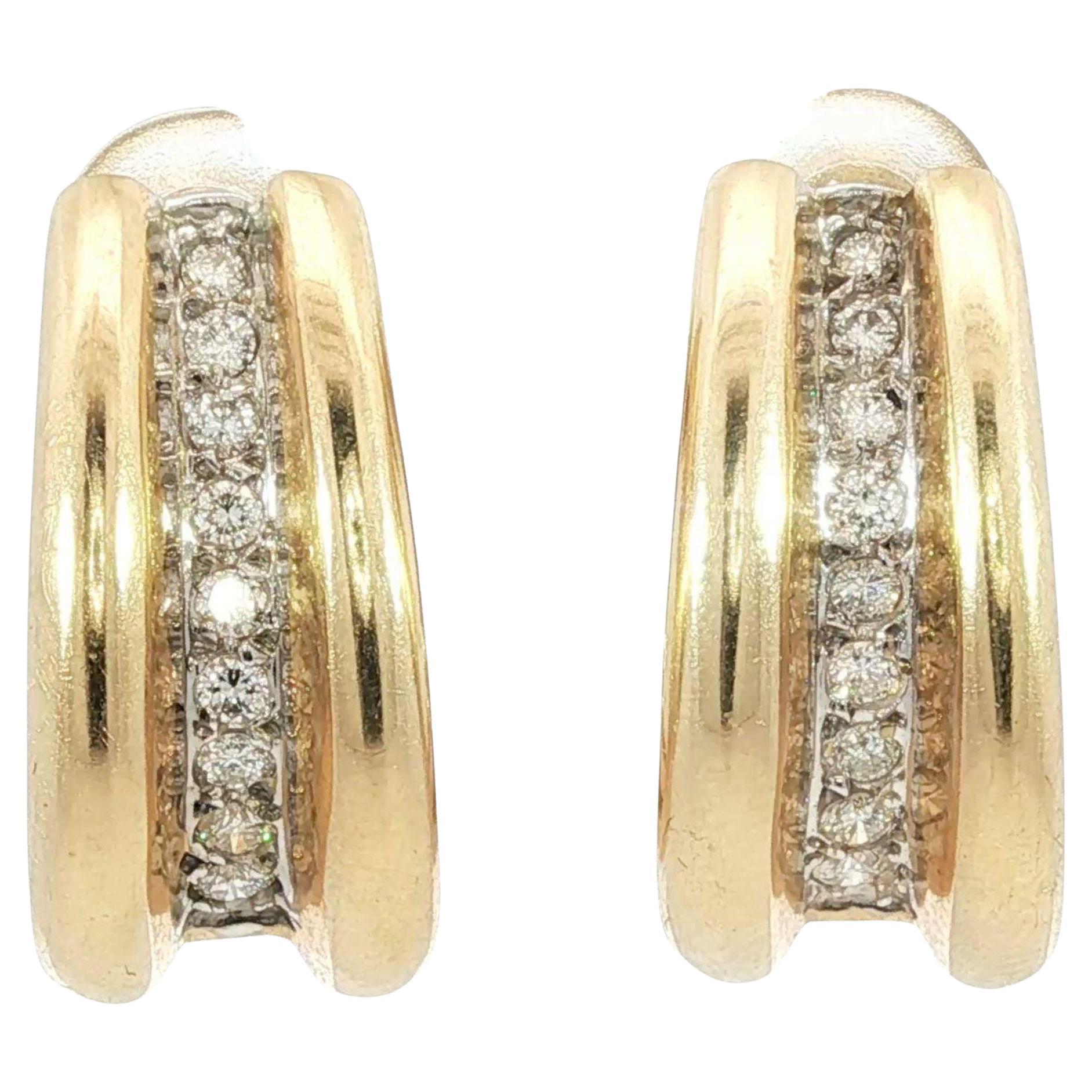 Vintage Diamond Huggie Hoop Orecchini in oro giallo 14K ~0.44ctw