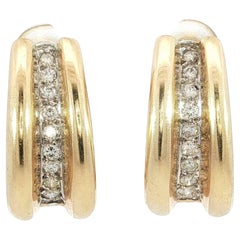 Vintage Diamond Huggie Hoop Orecchini in oro giallo 14K ~0.44ctw