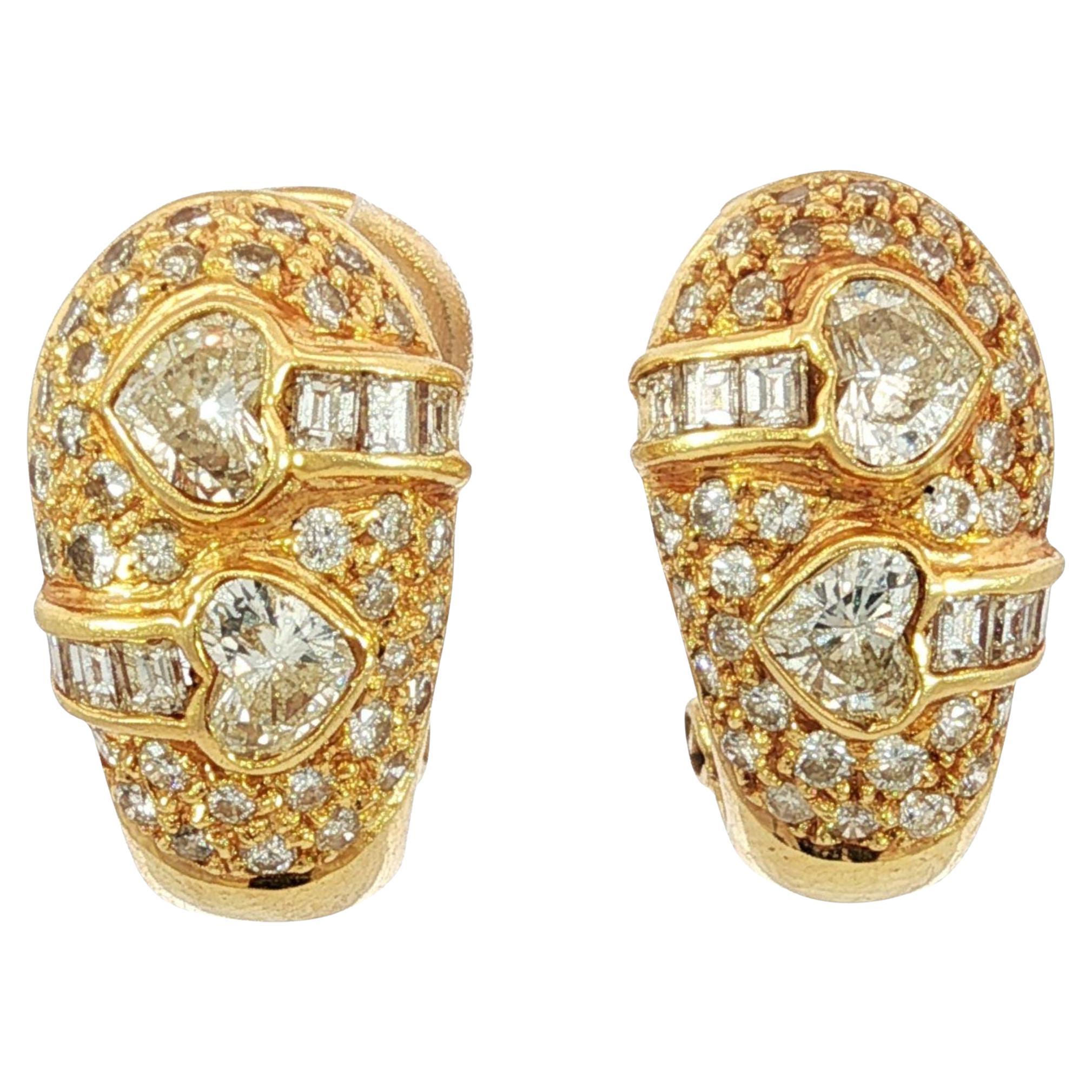 Vintage Diamond Huggie Hoop Orecchini in oro giallo 18K ~2.4ctw Clip-Ons