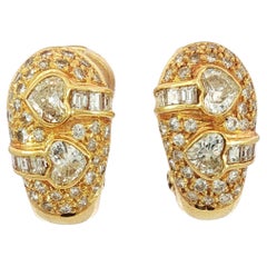 Vintage Diamond Huggie Hoop Orecchini in oro giallo 18K ~2.4ctw Clip-Ons