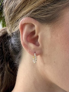 Vintage Diamond Huggie Hoop Earrings 18K Yellow Gold