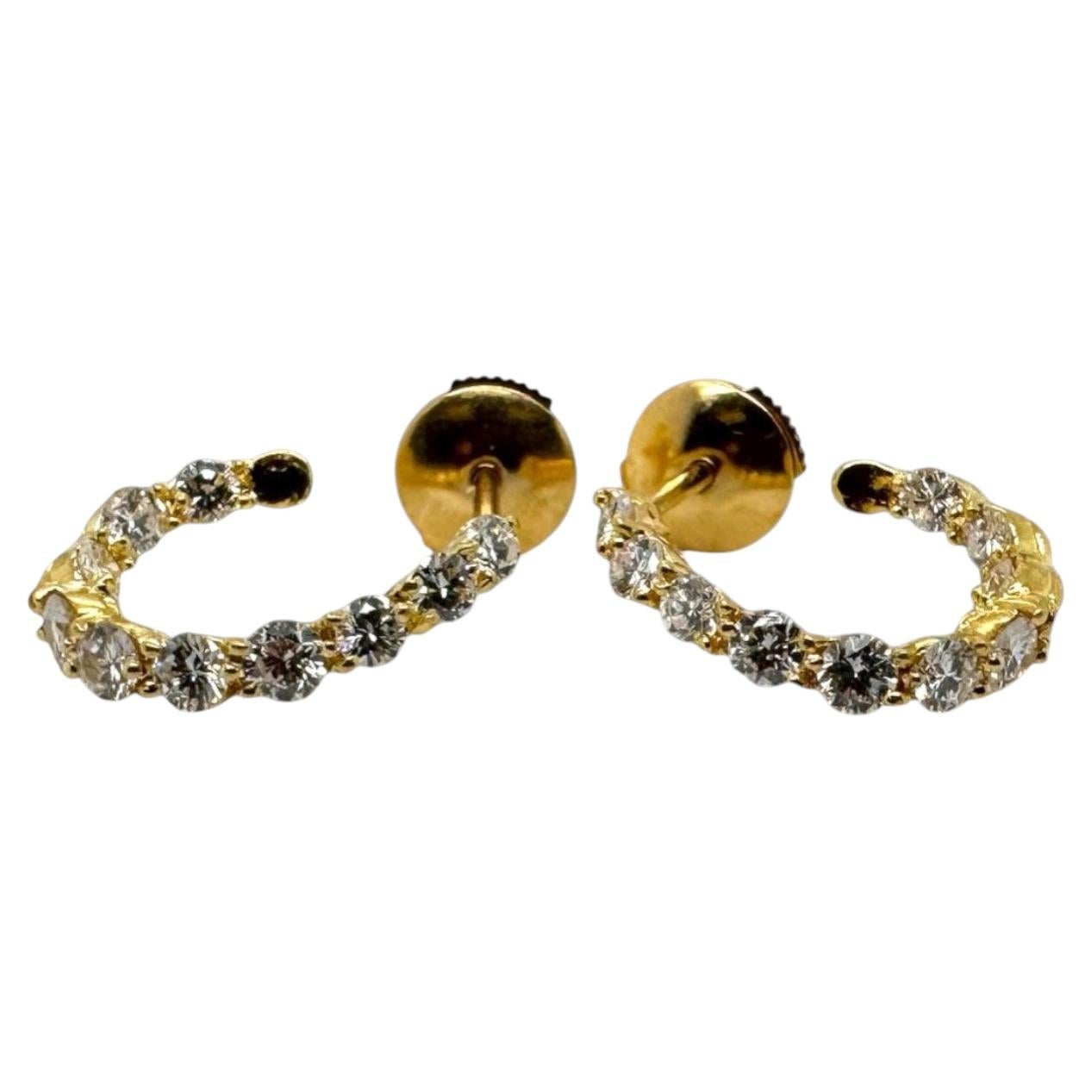 Vintage Diamond Huggie Hoop Earrings 18K Yellow Gold
