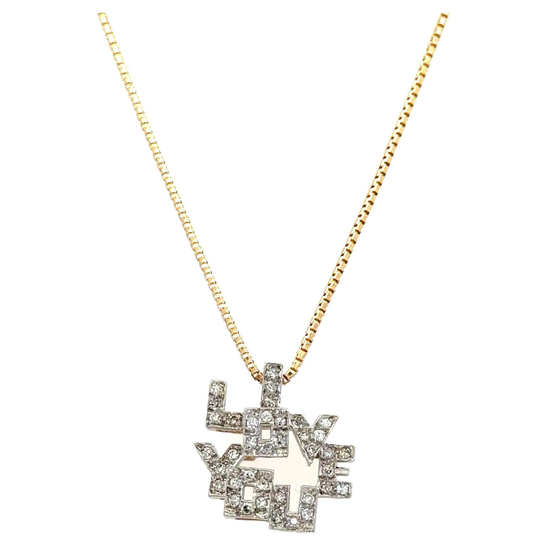 Collana con ciondolo d
oro con diamante d
epoca I LOVE YOU in vendita