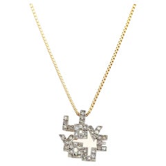 Collana con ciondolo d'oro con diamante d'epoca I LOVE YOU