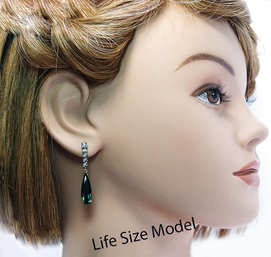 Vintage Diamond Indicolite Blue Tourmaline Earrings 14K Gold Long Dangling 1.5