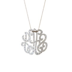 Vintage Diamond Initial Pendant Necklace SHJ 14k White Gold Script Jewelry