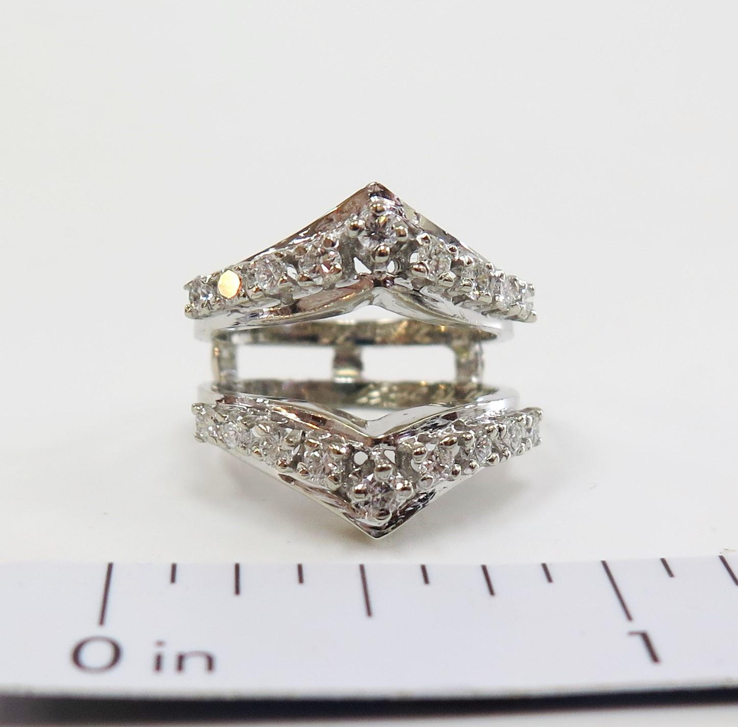 Retro Vintage Diamond Insert Ring or Ring Guard Wrap or 14 Karat White Gold For Sale