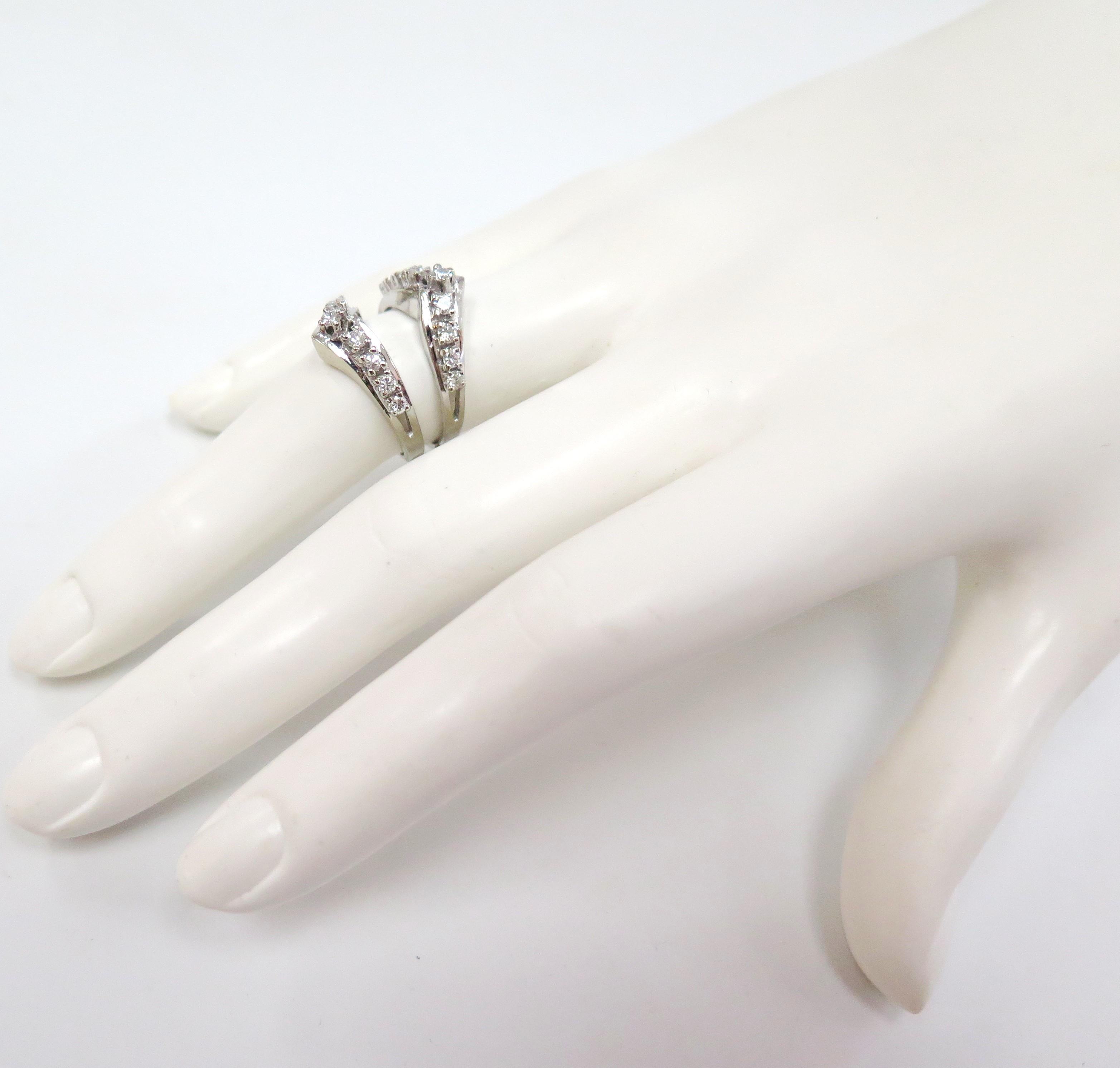 Round Cut Vintage Diamond Insert Ring or Ring Guard Wrap or 14 Karat White Gold For Sale