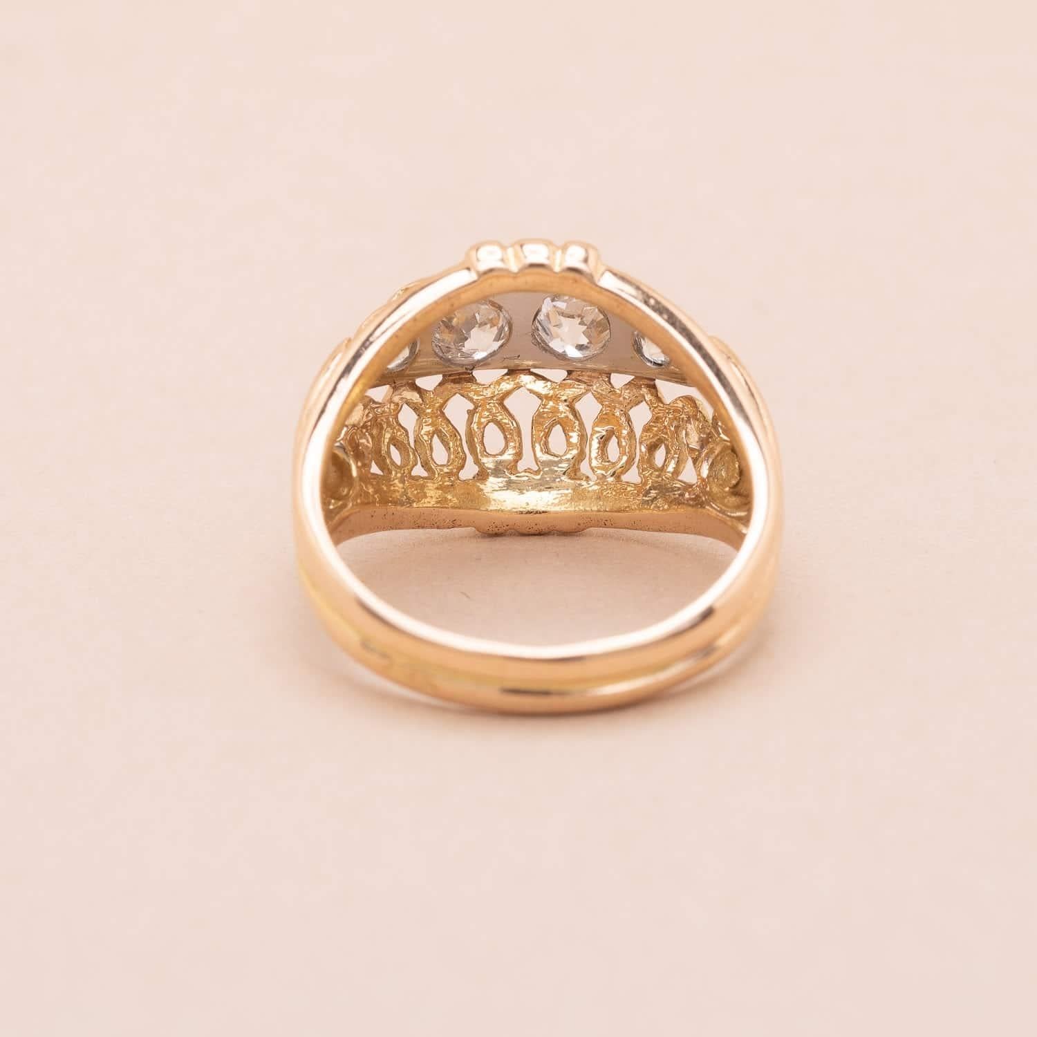 Old Mine Cut Vintage Diamond Jarretiere Ring  For Sale