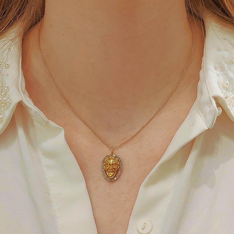 Vintage Diamond Joker Pendant Set In 14k Yellow Gold And Platinum For Sale At 1stdibs