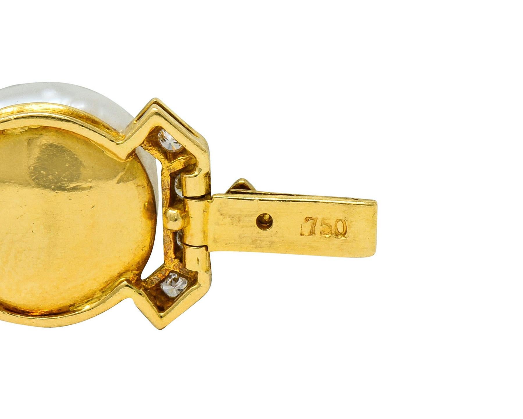 Vintage Diamond Keshi Pearl 18 Karat Yellow Gold Link Bracelet 1