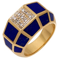 Vintage diamond lapis lazuli 14k yellow gold ring