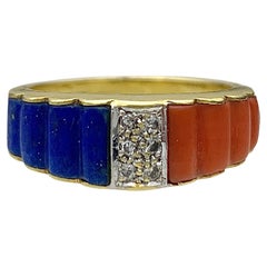 Vieux diamant, lapis-lazuli, corail, rubis et or jaune et blanc 18 carats  